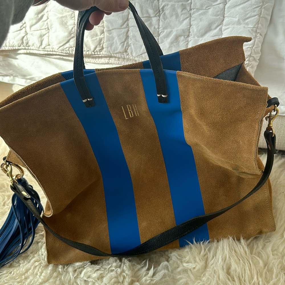 Clare v large suede tote with painted stripes